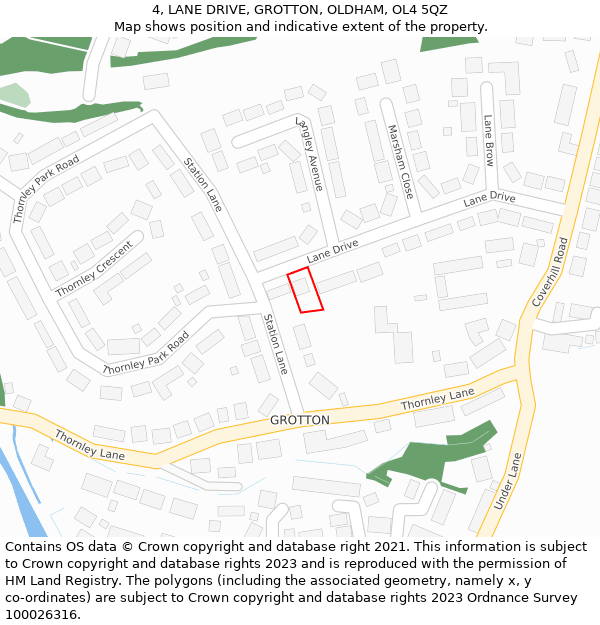 4, LANE DRIVE, GROTTON, OLDHAM, OL4 5QZ: Location map and indicative extent of plot