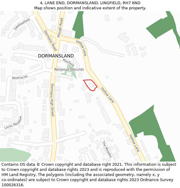 4, LANE END, DORMANSLAND, LINGFIELD, RH7 6ND: Location map and indicative extent of plot