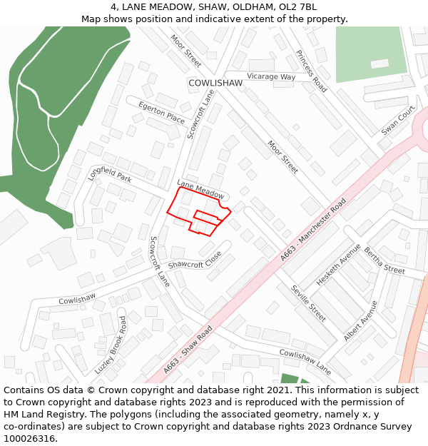 4, LANE MEADOW, SHAW, OLDHAM, OL2 7BL: Location map and indicative extent of plot