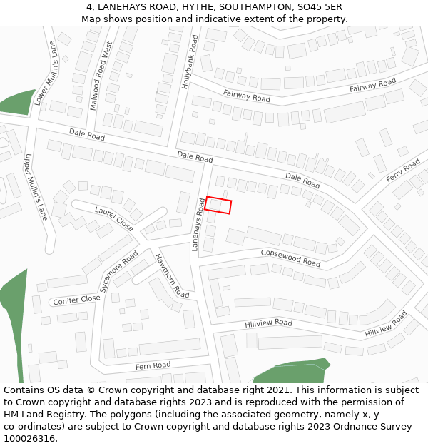 4, LANEHAYS ROAD, HYTHE, SOUTHAMPTON, SO45 5ER: Location map and indicative extent of plot