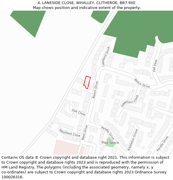 4, LANESIDE CLOSE, WHALLEY, CLITHEROE, BB7 9XE: Location map and indicative extent of plot
