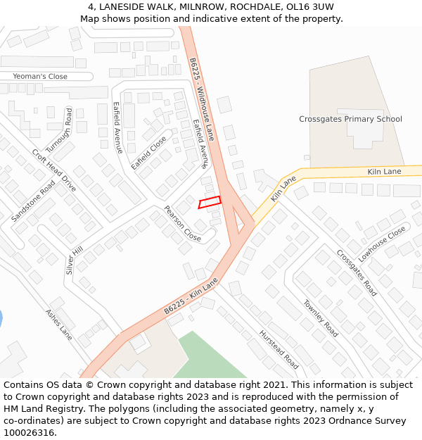 4, LANESIDE WALK, MILNROW, ROCHDALE, OL16 3UW: Location map and indicative extent of plot