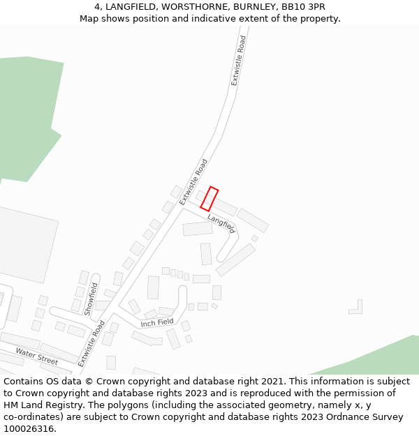 4, LANGFIELD, WORSTHORNE, BURNLEY, BB10 3PR: Location map and indicative extent of plot