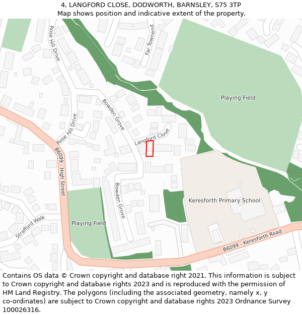 4, LANGFORD CLOSE, DODWORTH, BARNSLEY, S75 3TP: Location map and indicative extent of plot