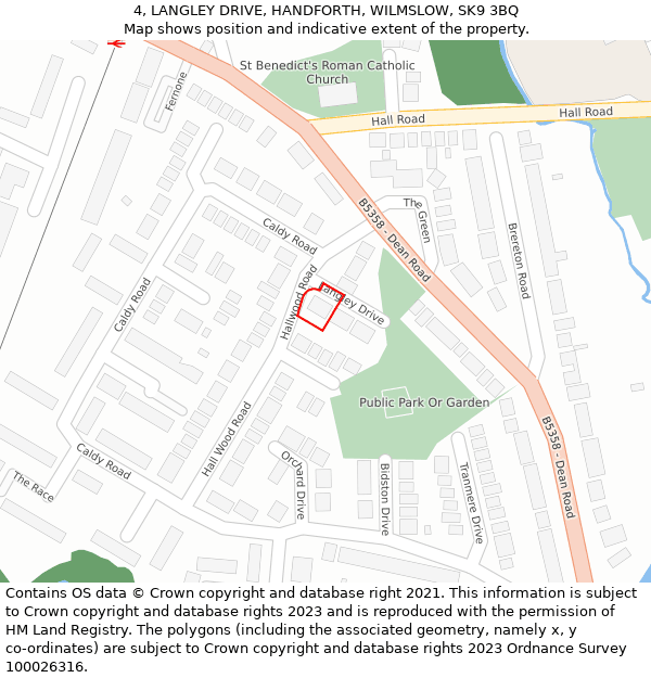 4, LANGLEY DRIVE, HANDFORTH, WILMSLOW, SK9 3BQ: Location map and indicative extent of plot