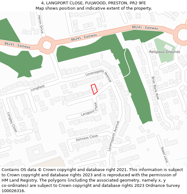 4, LANGPORT CLOSE, FULWOOD, PRESTON, PR2 9FE: Location map and indicative extent of plot