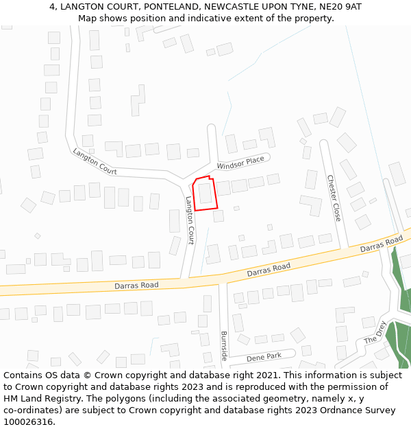 4, LANGTON COURT, PONTELAND, NEWCASTLE UPON TYNE, NE20 9AT: Location map and indicative extent of plot