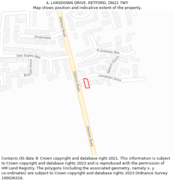 4, LANSDOWN DRIVE, RETFORD, DN22 7WY: Location map and indicative extent of plot