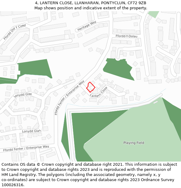 4, LANTERN CLOSE, LLANHARAN, PONTYCLUN, CF72 9ZB: Location map and indicative extent of plot