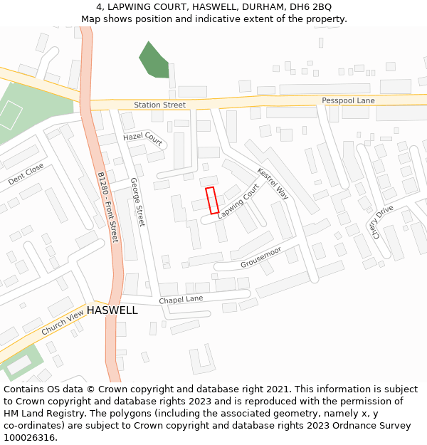 4, LAPWING COURT, HASWELL, DURHAM, DH6 2BQ: Location map and indicative extent of plot