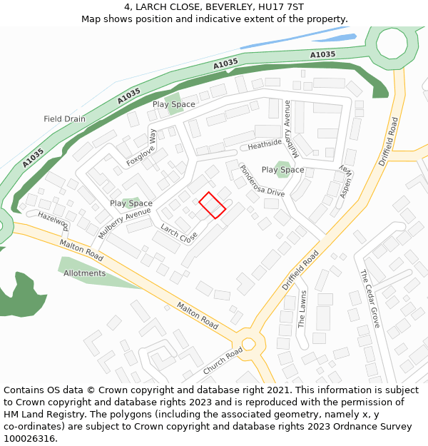 4, LARCH CLOSE, BEVERLEY, HU17 7ST: Location map and indicative extent of plot