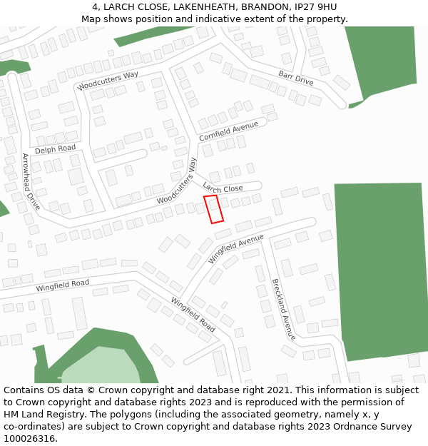 4, LARCH CLOSE, LAKENHEATH, BRANDON, IP27 9HU: Location map and indicative extent of plot