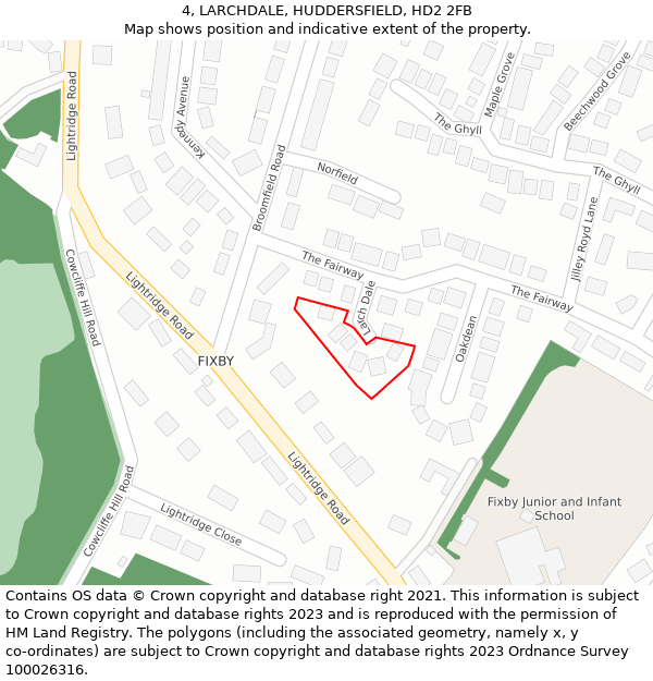 4, LARCHDALE, HUDDERSFIELD, HD2 2FB: Location map and indicative extent of plot