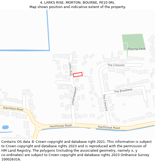 4, LARKS RISE, MORTON, BOURNE, PE10 0RL: Location map and indicative extent of plot