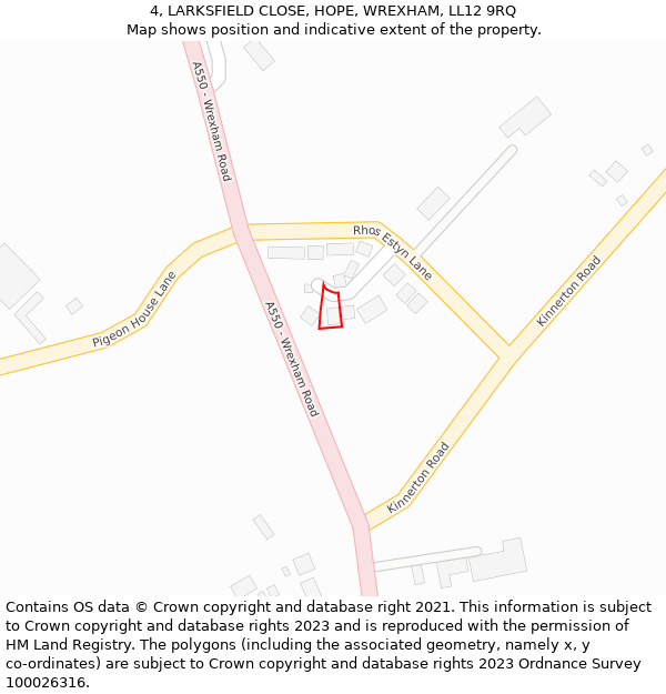 4, LARKSFIELD CLOSE, HOPE, WREXHAM, LL12 9RQ: Location map and indicative extent of plot