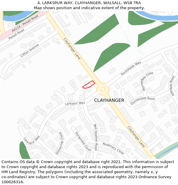 4, LARKSPUR WAY, CLAYHANGER, WALSALL, WS8 7RA: Location map and indicative extent of plot