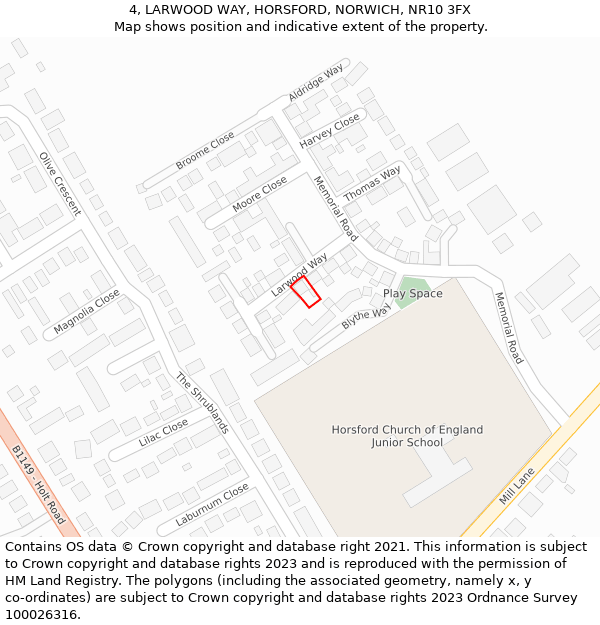 4, LARWOOD WAY, HORSFORD, NORWICH, NR10 3FX: Location map and indicative extent of plot