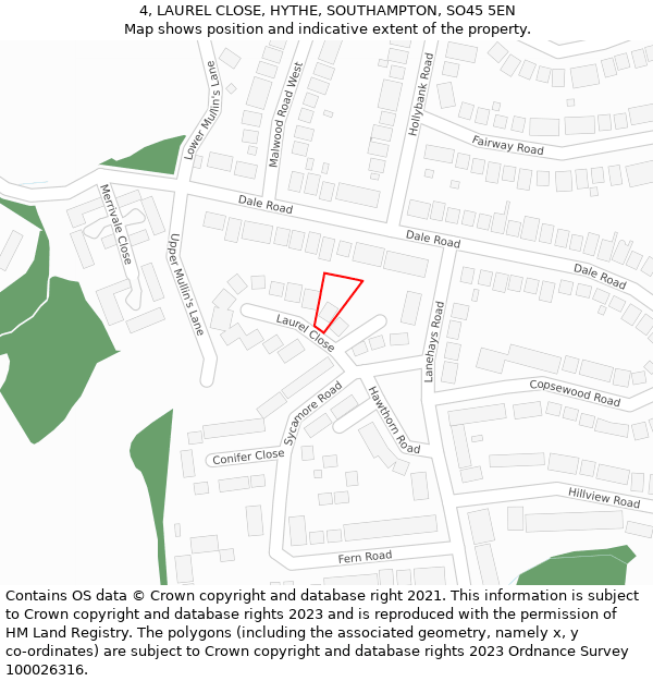 4, LAUREL CLOSE, HYTHE, SOUTHAMPTON, SO45 5EN: Location map and indicative extent of plot