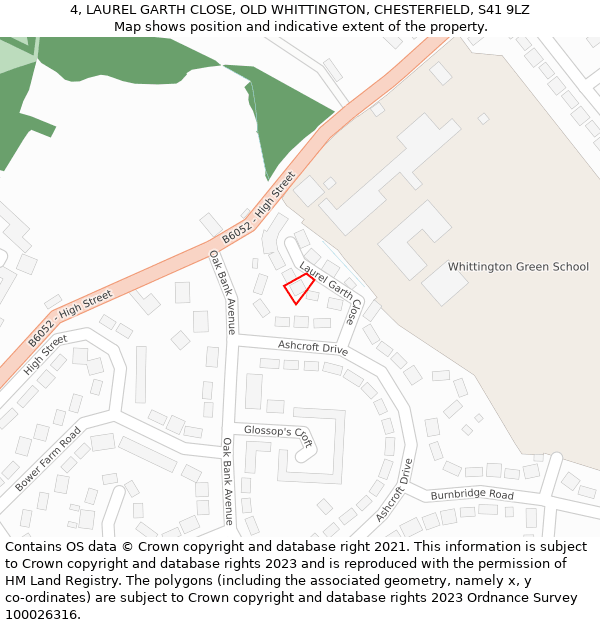 4, LAUREL GARTH CLOSE, OLD WHITTINGTON, CHESTERFIELD, S41 9LZ: Location map and indicative extent of plot