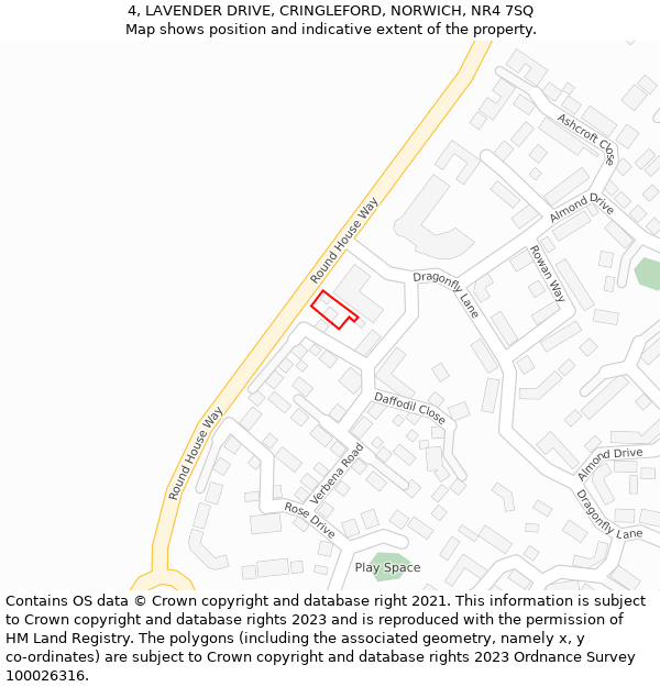 4, LAVENDER DRIVE, CRINGLEFORD, NORWICH, NR4 7SQ: Location map and indicative extent of plot