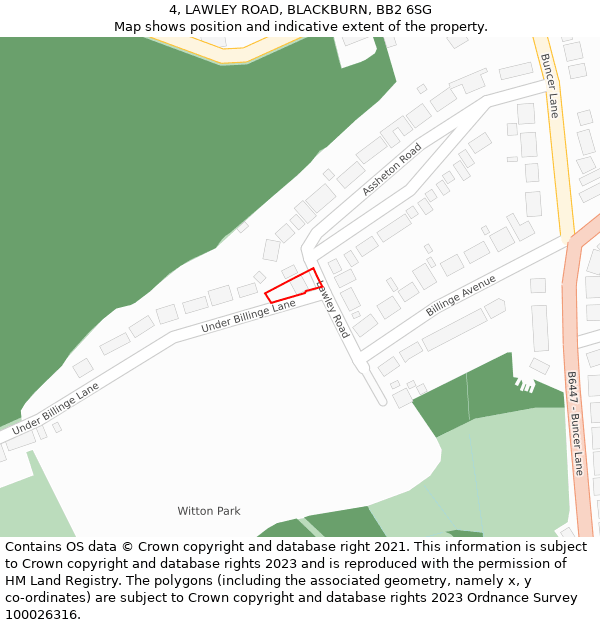4, LAWLEY ROAD, BLACKBURN, BB2 6SG: Location map and indicative extent of plot