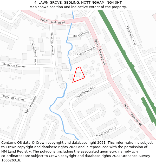 4, LAWN GROVE, GEDLING, NOTTINGHAM, NG4 3HT: Location map and indicative extent of plot