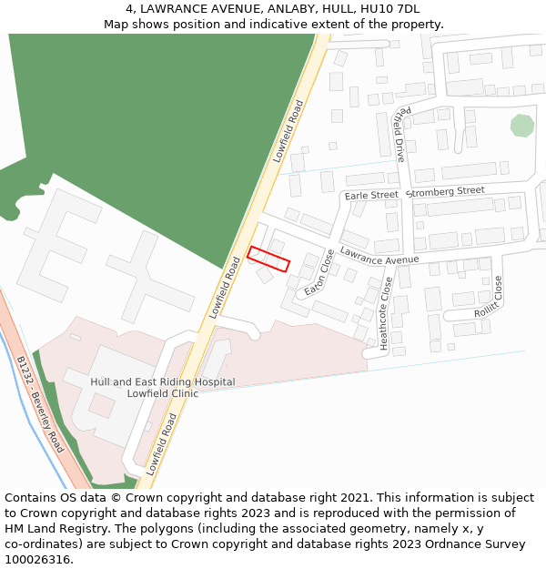 4, LAWRANCE AVENUE, ANLABY, HULL, HU10 7DL: Location map and indicative extent of plot