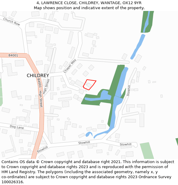 4, LAWRENCE CLOSE, CHILDREY, WANTAGE, OX12 9YR: Location map and indicative extent of plot