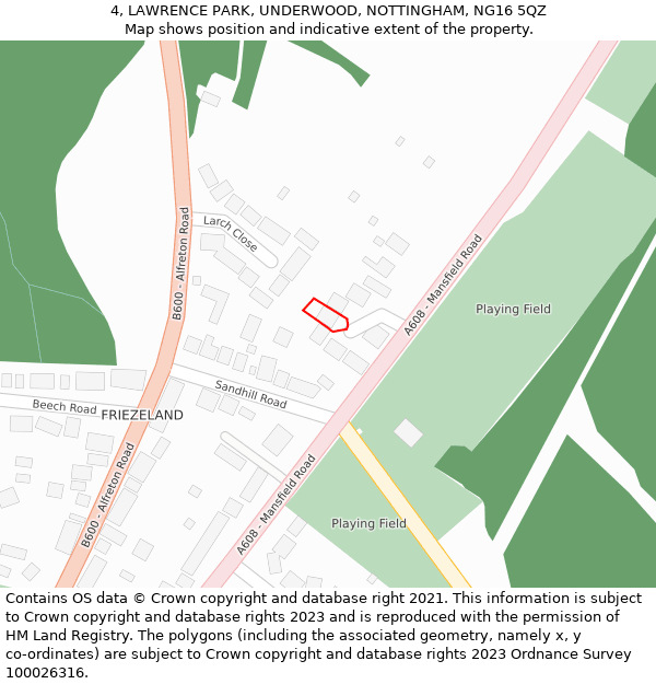 4, LAWRENCE PARK, UNDERWOOD, NOTTINGHAM, NG16 5QZ: Location map and indicative extent of plot