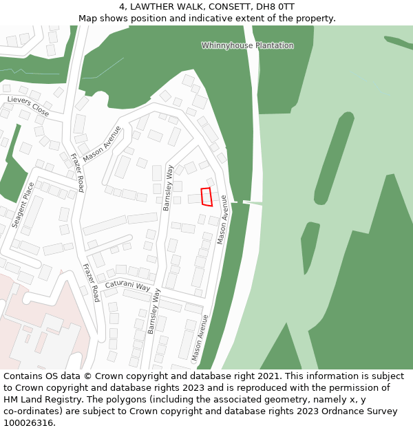4, LAWTHER WALK, CONSETT, DH8 0TT: Location map and indicative extent of plot