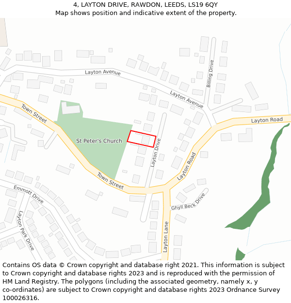 4, LAYTON DRIVE, RAWDON, LEEDS, LS19 6QY: Location map and indicative extent of plot