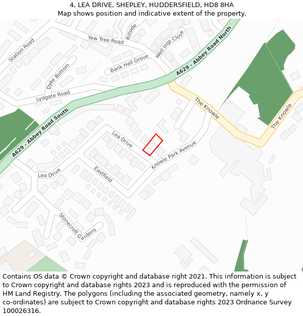 4, LEA DRIVE, SHEPLEY, HUDDERSFIELD, HD8 8HA: Location map and indicative extent of plot