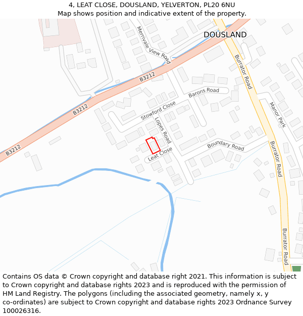 4, LEAT CLOSE, DOUSLAND, YELVERTON, PL20 6NU: Location map and indicative extent of plot