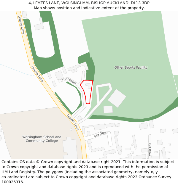 4, LEAZES LANE, WOLSINGHAM, BISHOP AUCKLAND, DL13 3DP: Location map and indicative extent of plot