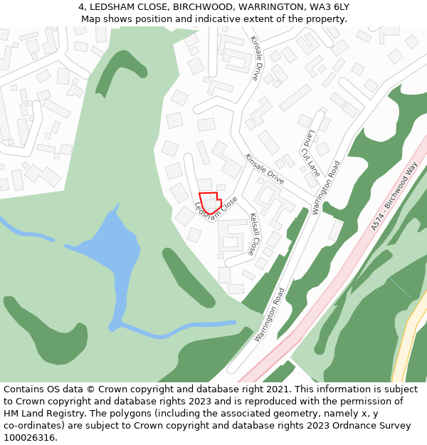 4, LEDSHAM CLOSE, BIRCHWOOD, WARRINGTON, WA3 6LY: Location map and indicative extent of plot