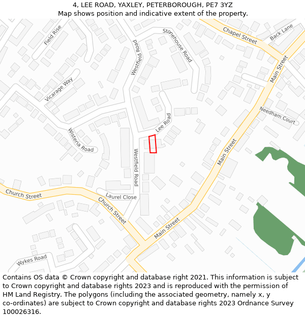 4, LEE ROAD, YAXLEY, PETERBOROUGH, PE7 3YZ: Location map and indicative extent of plot