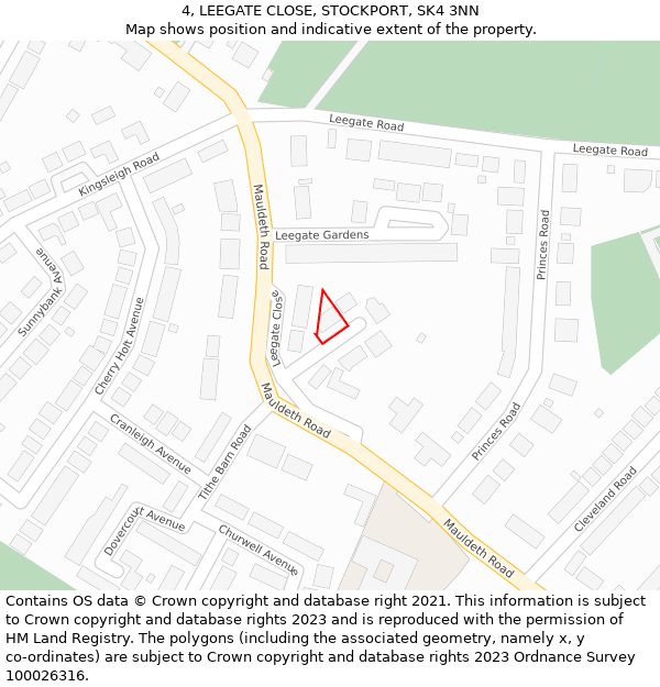 4, LEEGATE CLOSE, STOCKPORT, SK4 3NN: Location map and indicative extent of plot