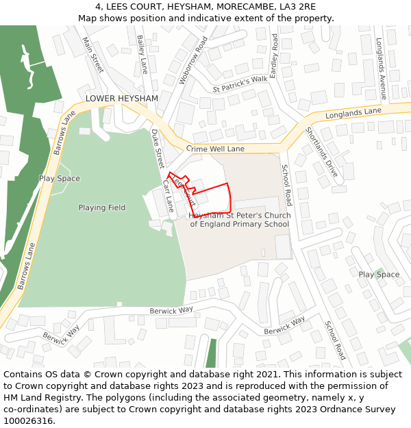 4, LEES COURT, HEYSHAM, MORECAMBE, LA3 2RE: Location map and indicative extent of plot