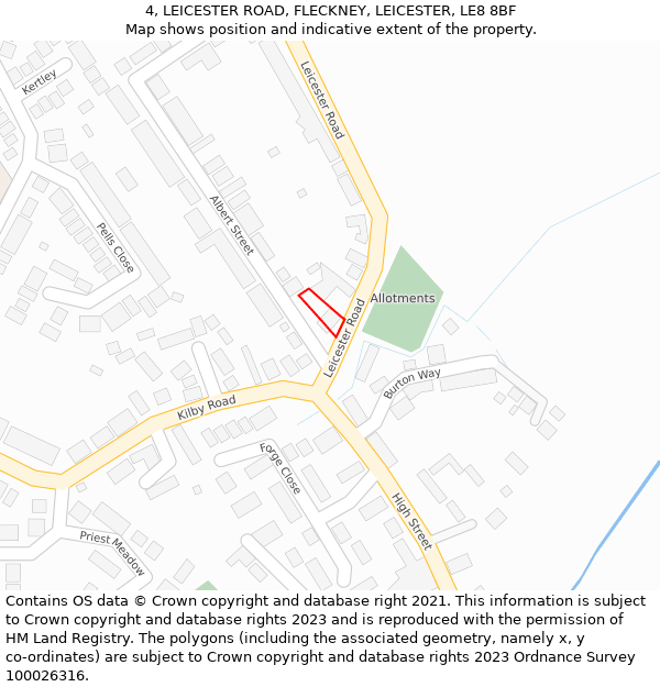 4, LEICESTER ROAD, FLECKNEY, LEICESTER, LE8 8BF: Location map and indicative extent of plot