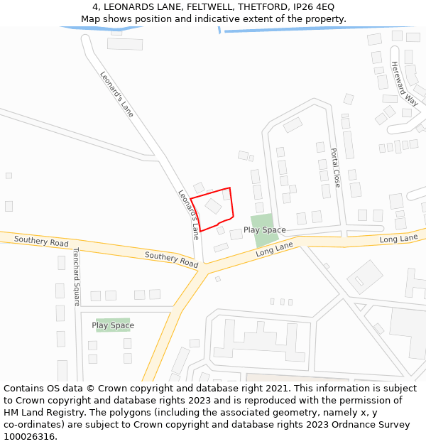 4, LEONARDS LANE, FELTWELL, THETFORD, IP26 4EQ: Location map and indicative extent of plot