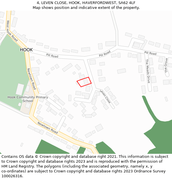 4, LEVEN CLOSE, HOOK, HAVERFORDWEST, SA62 4LF: Location map and indicative extent of plot