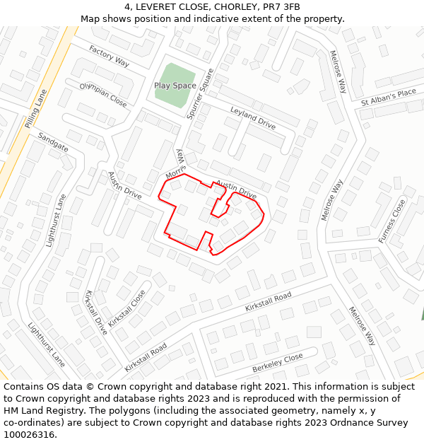 4, LEVERET CLOSE, CHORLEY, PR7 3FB: Location map and indicative extent of plot