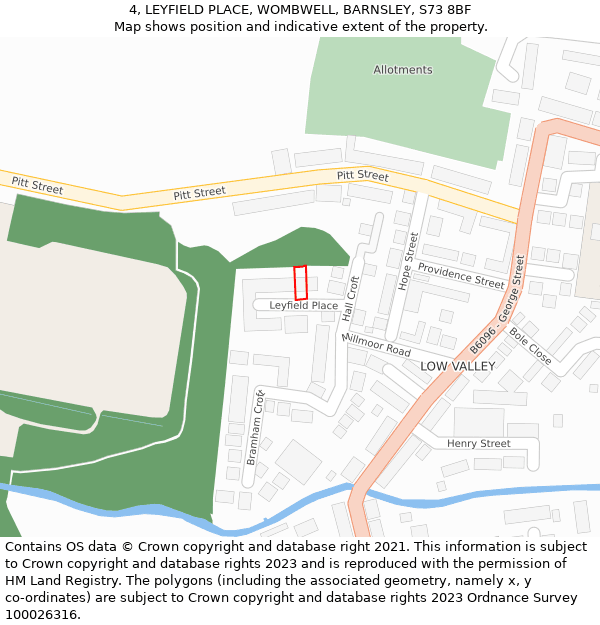 4, LEYFIELD PLACE, WOMBWELL, BARNSLEY, S73 8BF: Location map and indicative extent of plot