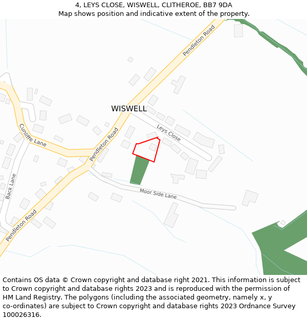 4, LEYS CLOSE, WISWELL, CLITHEROE, BB7 9DA: Location map and indicative extent of plot