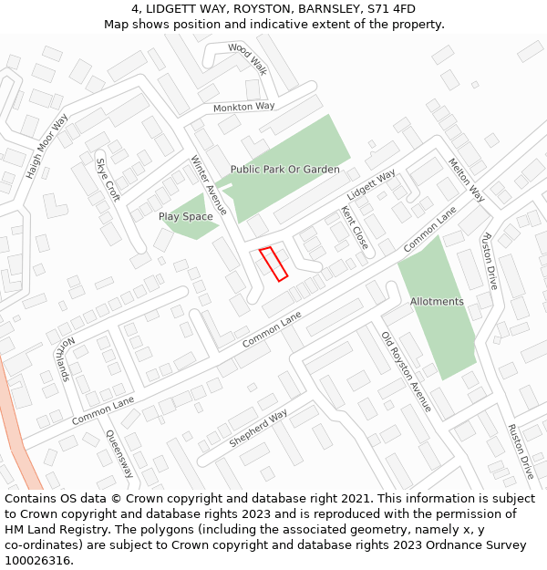 4, LIDGETT WAY, ROYSTON, BARNSLEY, S71 4FD: Location map and indicative extent of plot