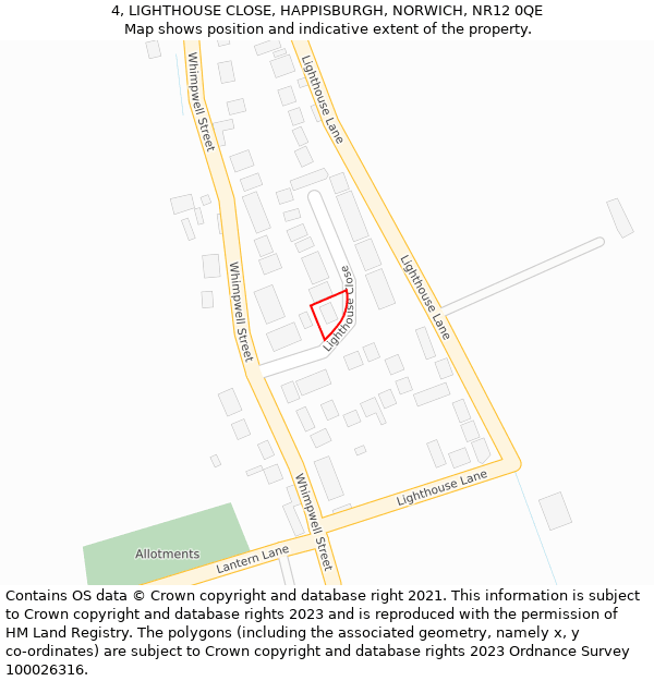 4, LIGHTHOUSE CLOSE, HAPPISBURGH, NORWICH, NR12 0QE: Location map and indicative extent of plot