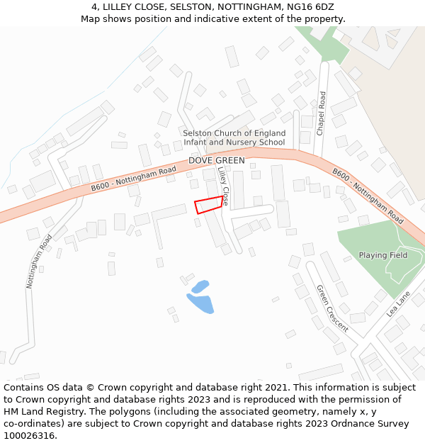 4, LILLEY CLOSE, SELSTON, NOTTINGHAM, NG16 6DZ: Location map and indicative extent of plot