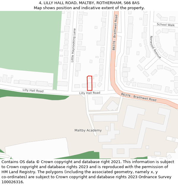 4, LILLY HALL ROAD, MALTBY, ROTHERHAM, S66 8AS: Location map and indicative extent of plot