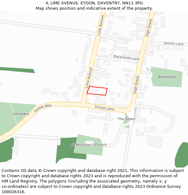4, LIME AVENUE, EYDON, DAVENTRY, NN11 3PG: Location map and indicative extent of plot