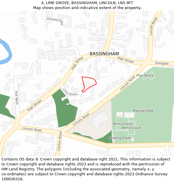 4, LIME GROVE, BASSINGHAM, LINCOLN, LN5 9FT: Location map and indicative extent of plot